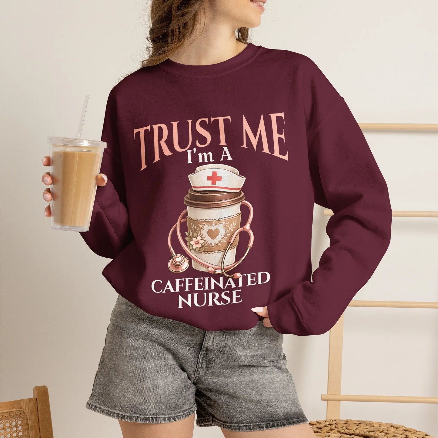 Caffeinated Nurse Sweatshirt Printify
