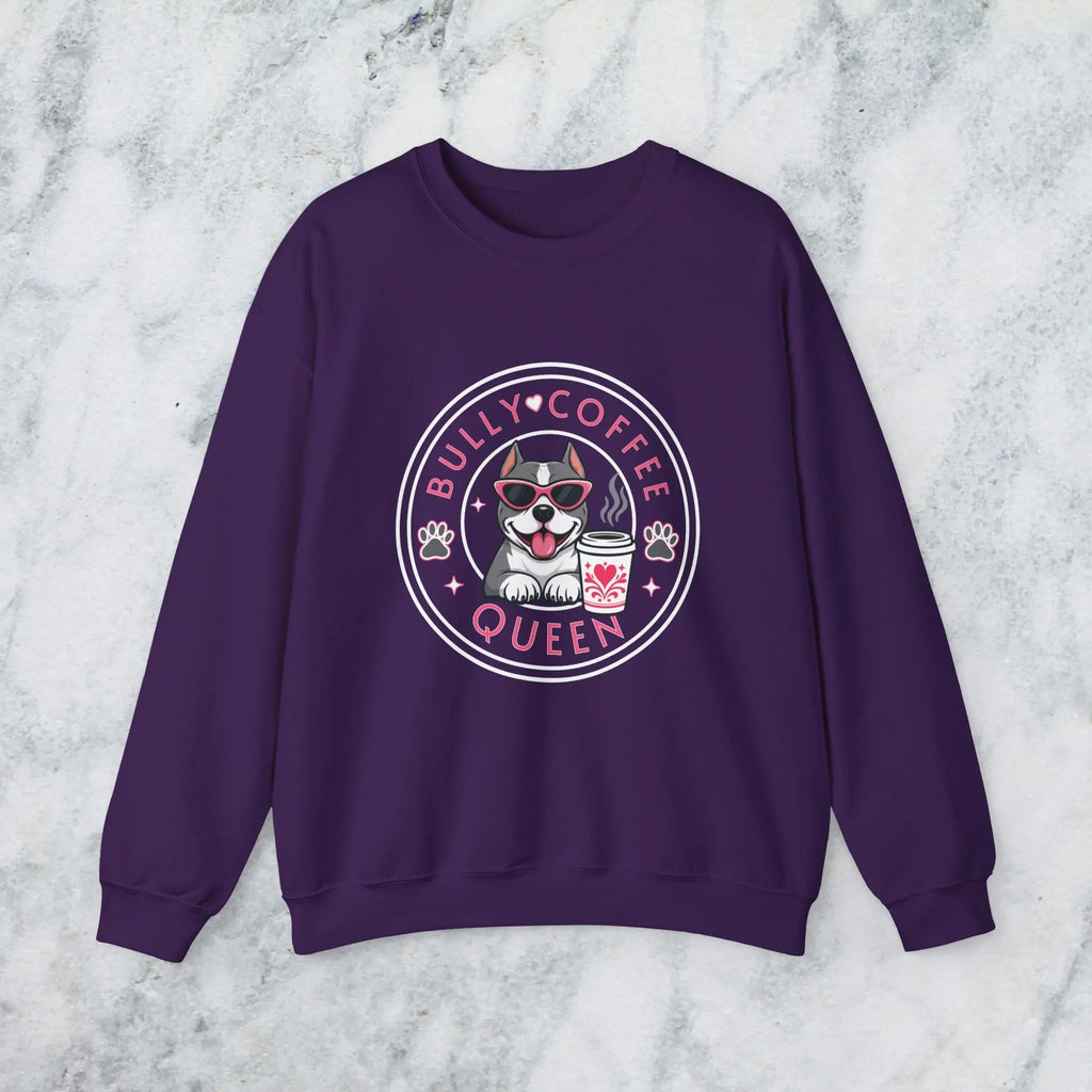 Bully Coffee Queen Sweatshirt — Pitbull with Pink Sunglasses & Coffee Graphic Printify