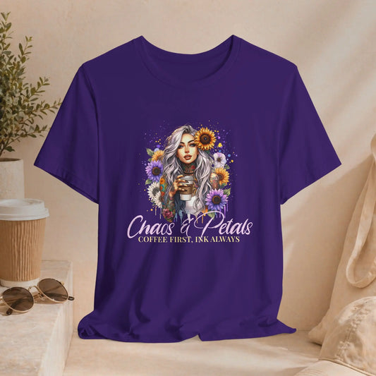 Chaos & Petals Coffee T-Shirt Printify
