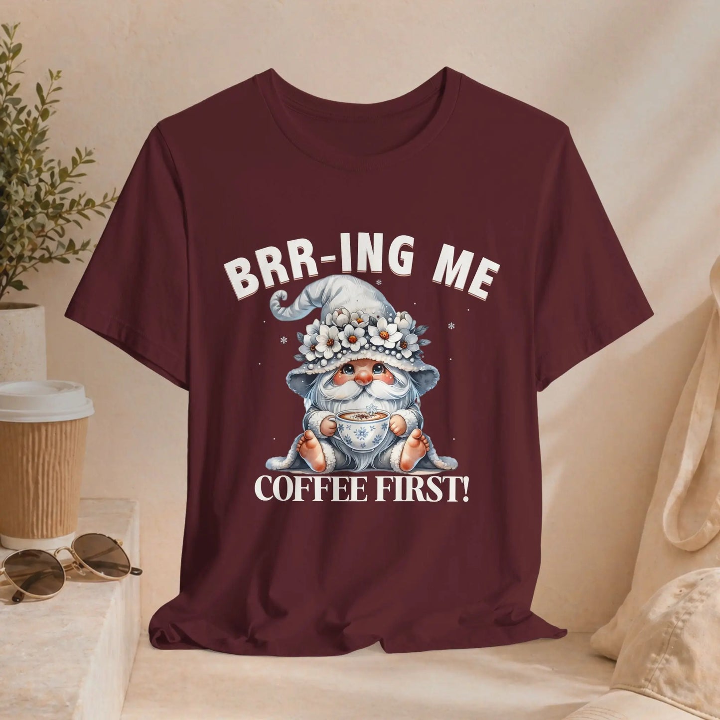 Brr-ing Me Coffee First Gnome Tee Printify