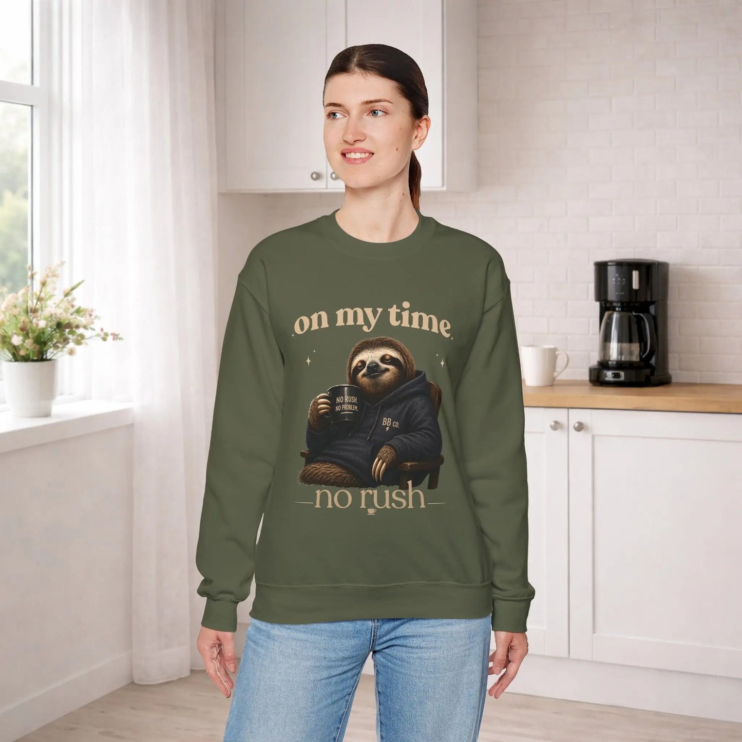 On My Time Sloth Sweatshirt Printify