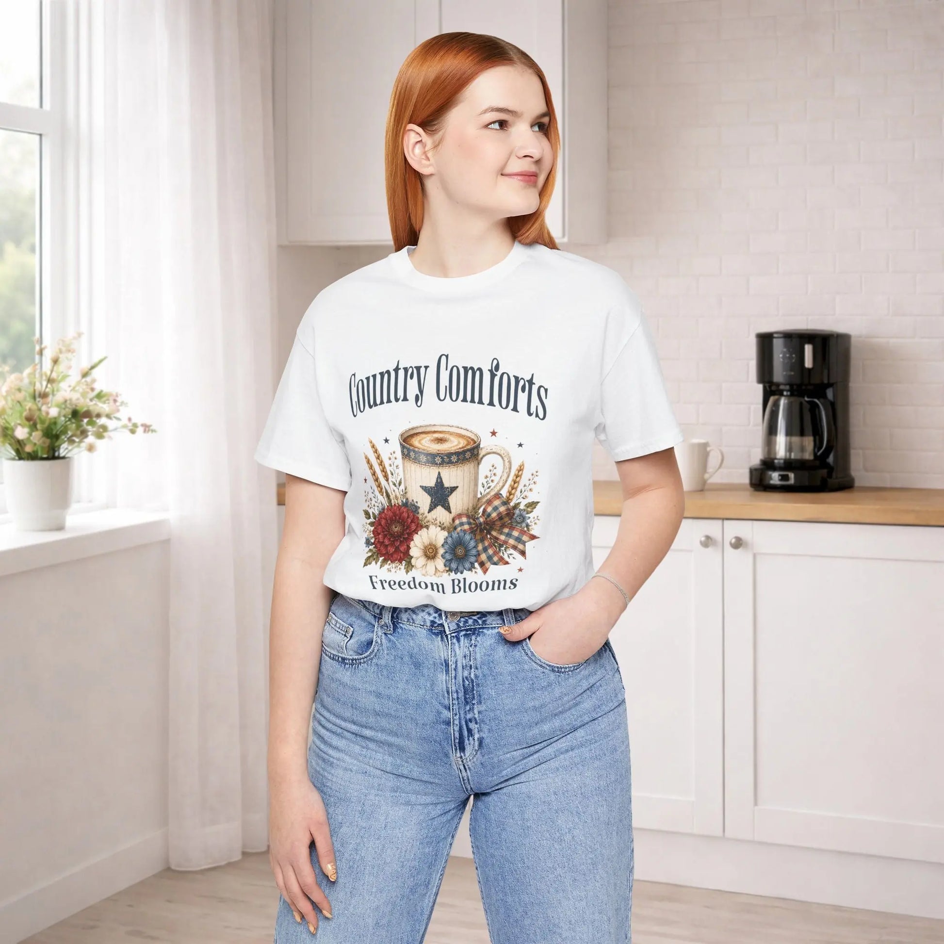 Country Comforts Tee – "Freedom Blooms" Floral Mug Graphic Printify