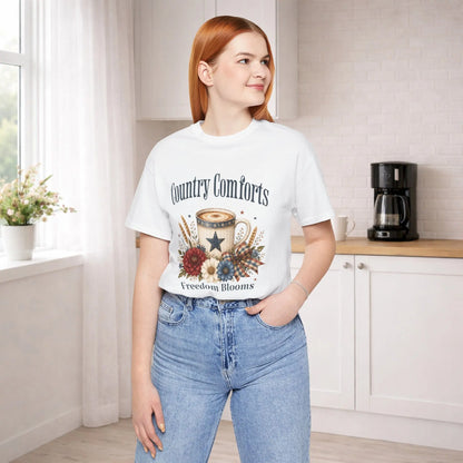 Country Comforts Tee – "Freedom Blooms" Floral Mug Graphic Printify