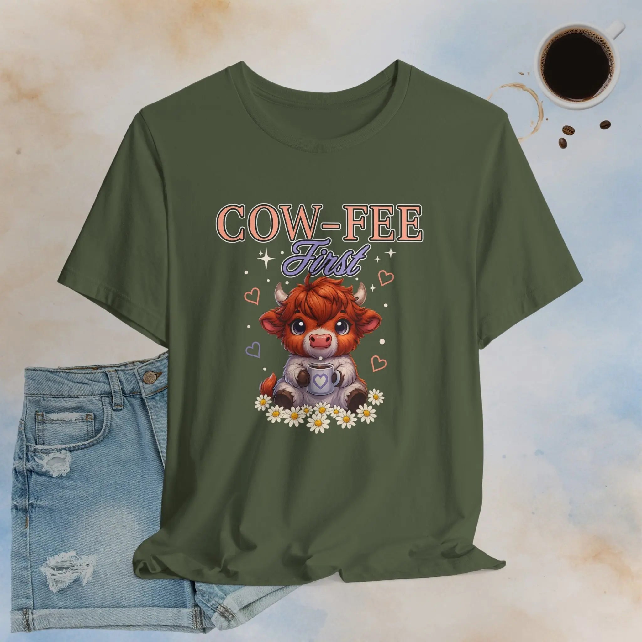 Cow-Fee First Tee Printify