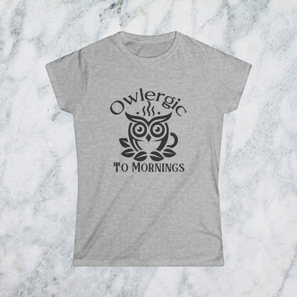 Owlergic to Mornings T-Shirt – Funny Owl Coffee Cup Graphic Tee Printify