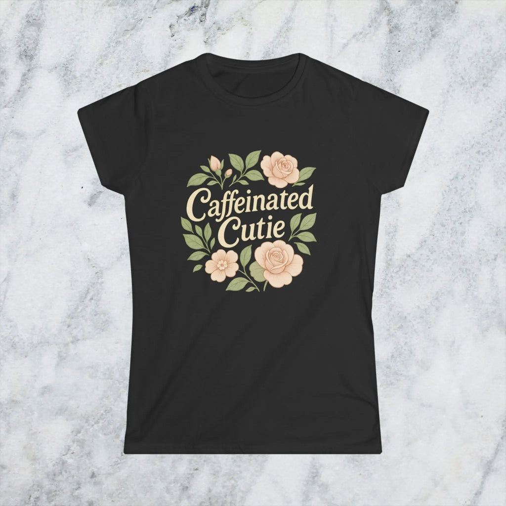 Caffeinated Cutie Floral Tee — Women's Blush Floral Graphic T‑Shirt - Boldly Bitter Company