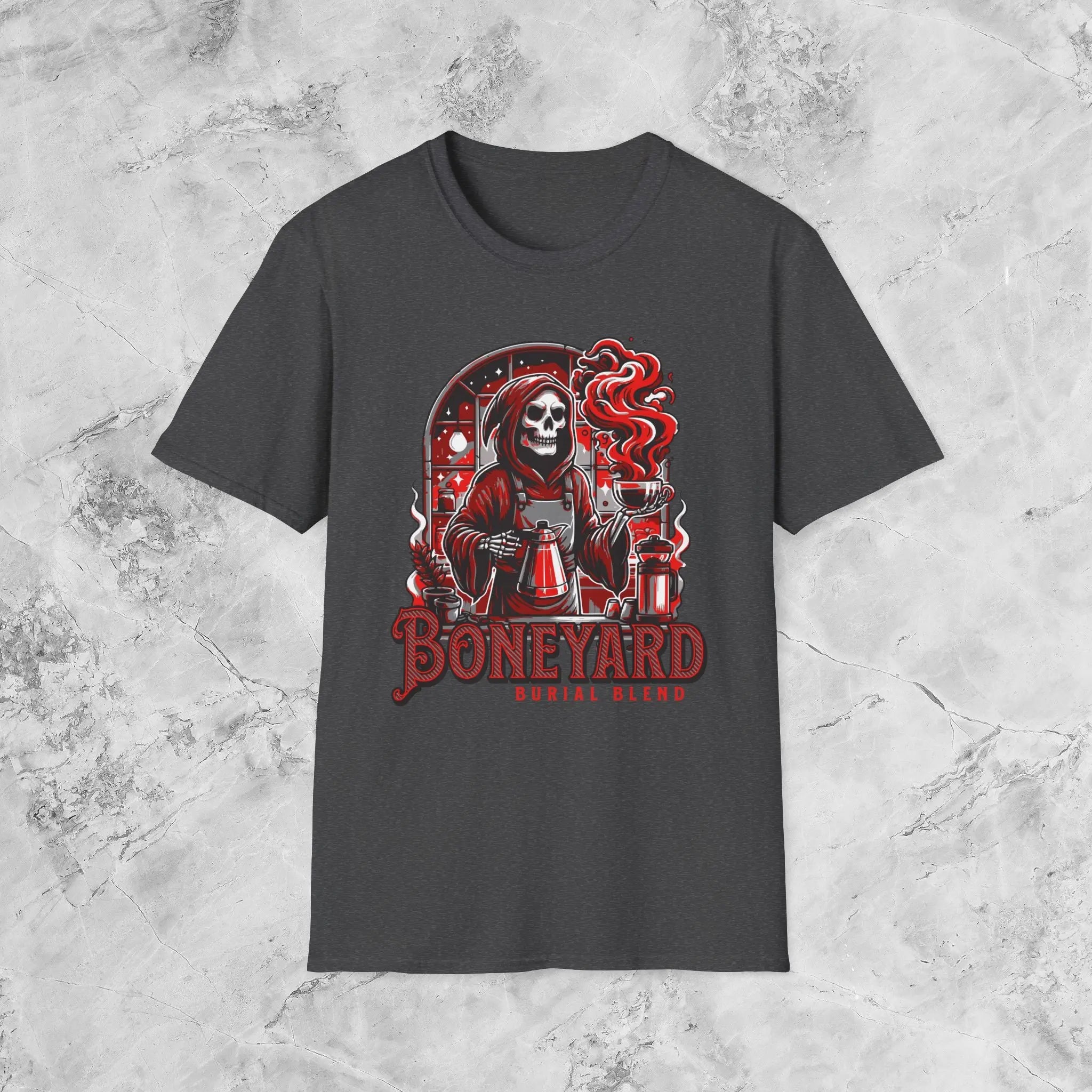 Boneyard Burial Blend T-Shirt — Skeleton Scientist Brewing Coffee Graphic Tee - Boldly Bitter Company