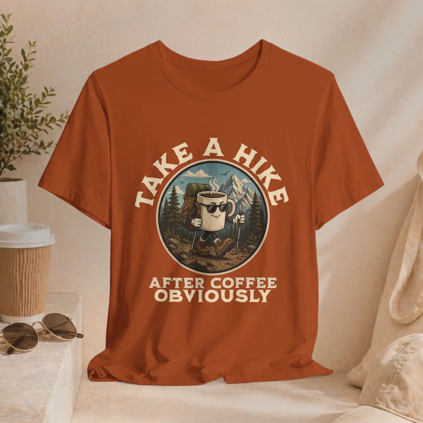 Take a Hike Coffee Tee — "After Coffee Obviously" Coffee Cup Outdoor Hiking T-Shirt Printify