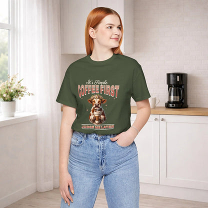 Coffee First Judge Later Tee Printify