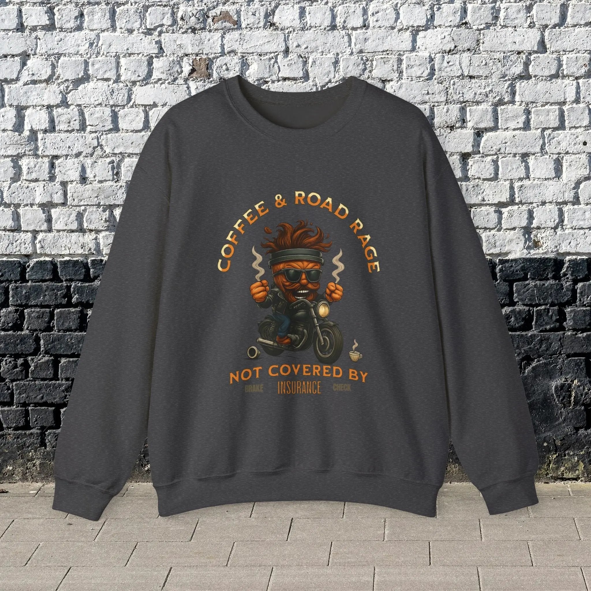 Coffee & Road Rage Sweatshirt - Funny To Go Cup on Motorcycle Coffee Sweatshirt Printify