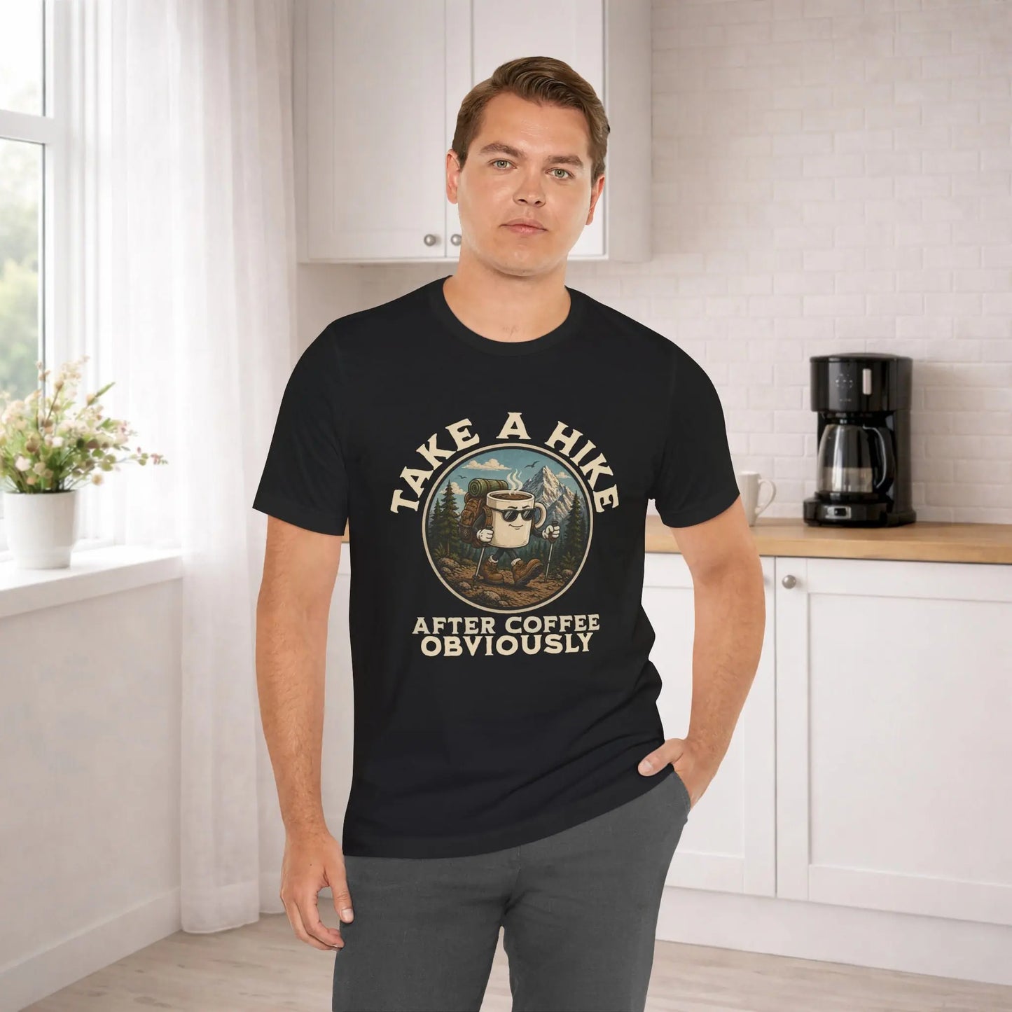 Take a Hike Coffee Tee — "After Coffee Obviously" Coffee Cup Outdoor Hiking T-Shirt Printify