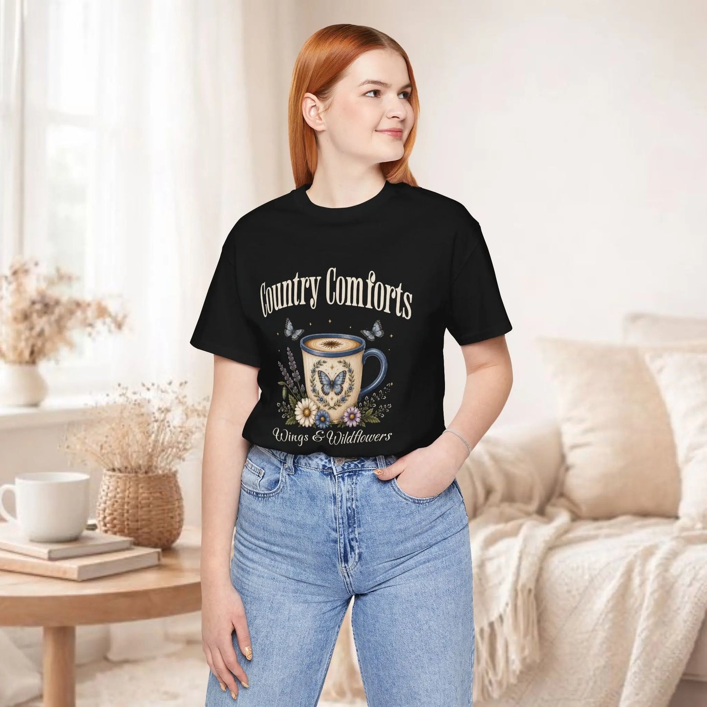 Country Comforts Tee — 'Wings & Wildflowers' Coffee Mug Butterfly Graphic Printify