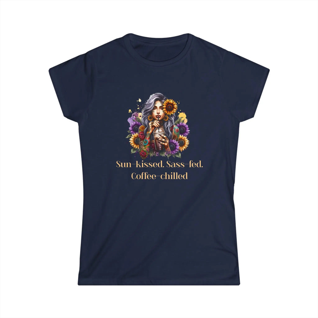 Sun-Kissed Tshirt -  Sass-Fed, Coffee Chilled - Sunflower Tattoo Woman Coffee Tee Printify