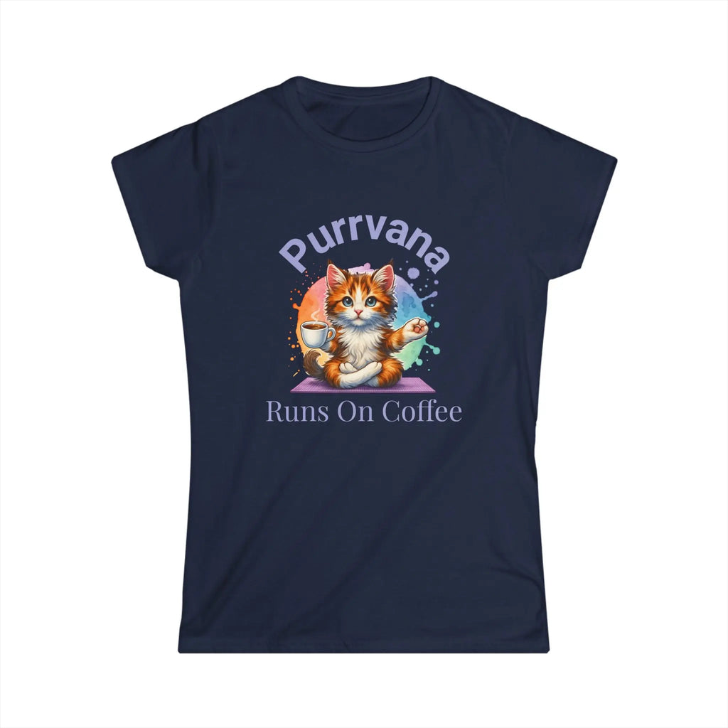 Purrvana T-Shirt – Funny Cat Lover Gift for Coffee Addicts Printify