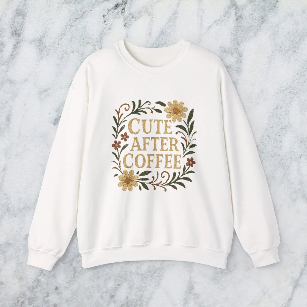 Cute After Coffee Floral Sweatshirt — Faux Embroidery Crewneck - Boldly Bitter Company