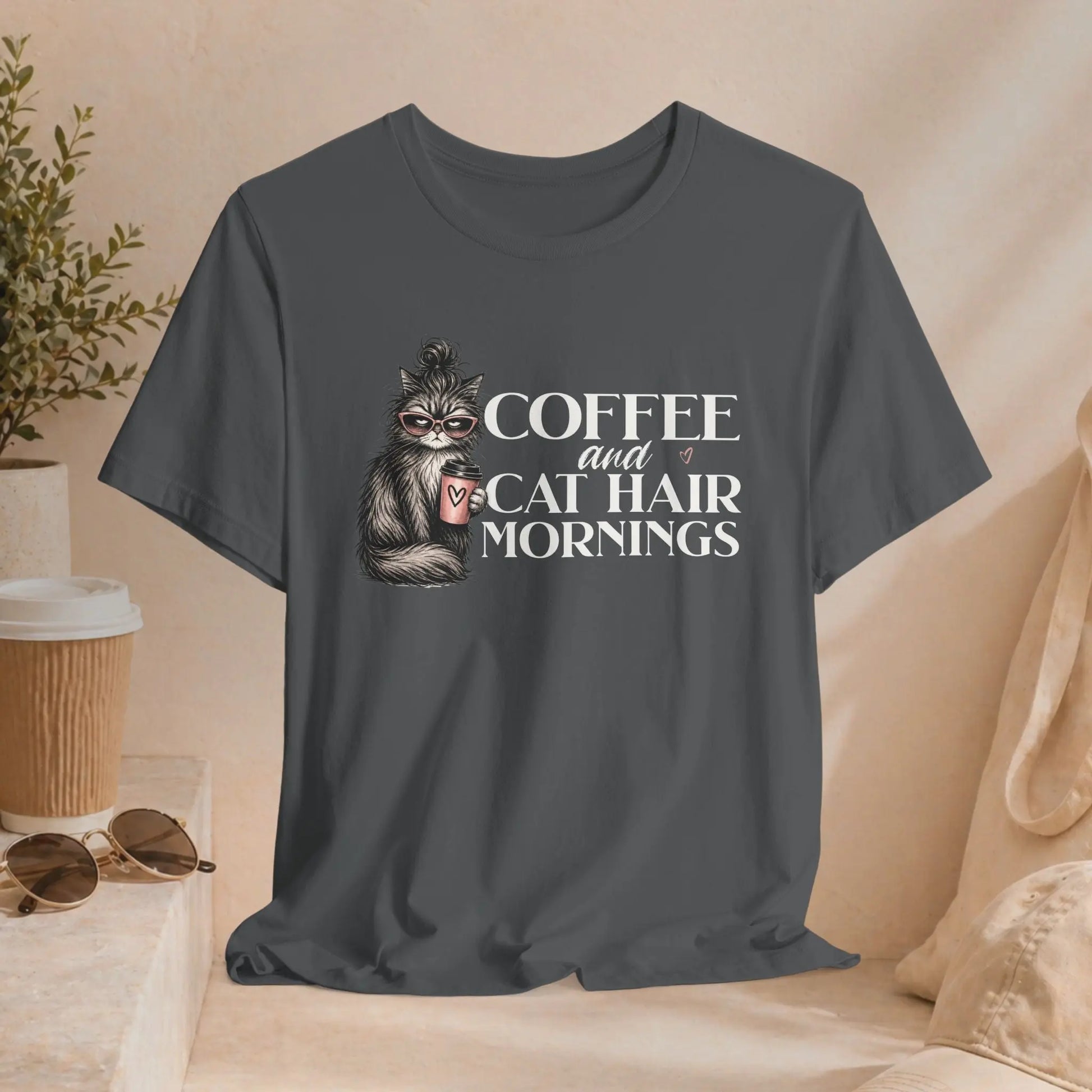 Coffee & Cat Hair Mornings T-Shirt Printify