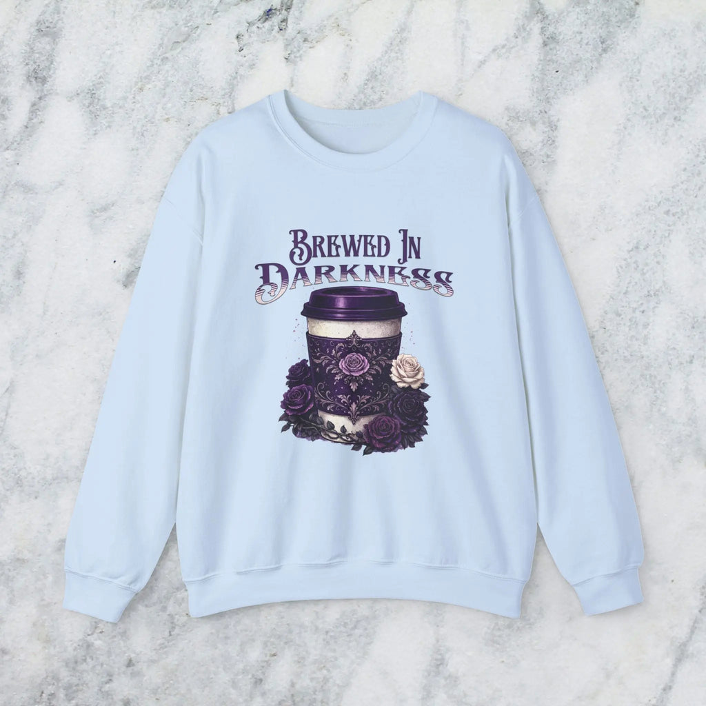 Brewed in Darkness Sweatshirt — Gothic Coffee Cup Graphic Printify