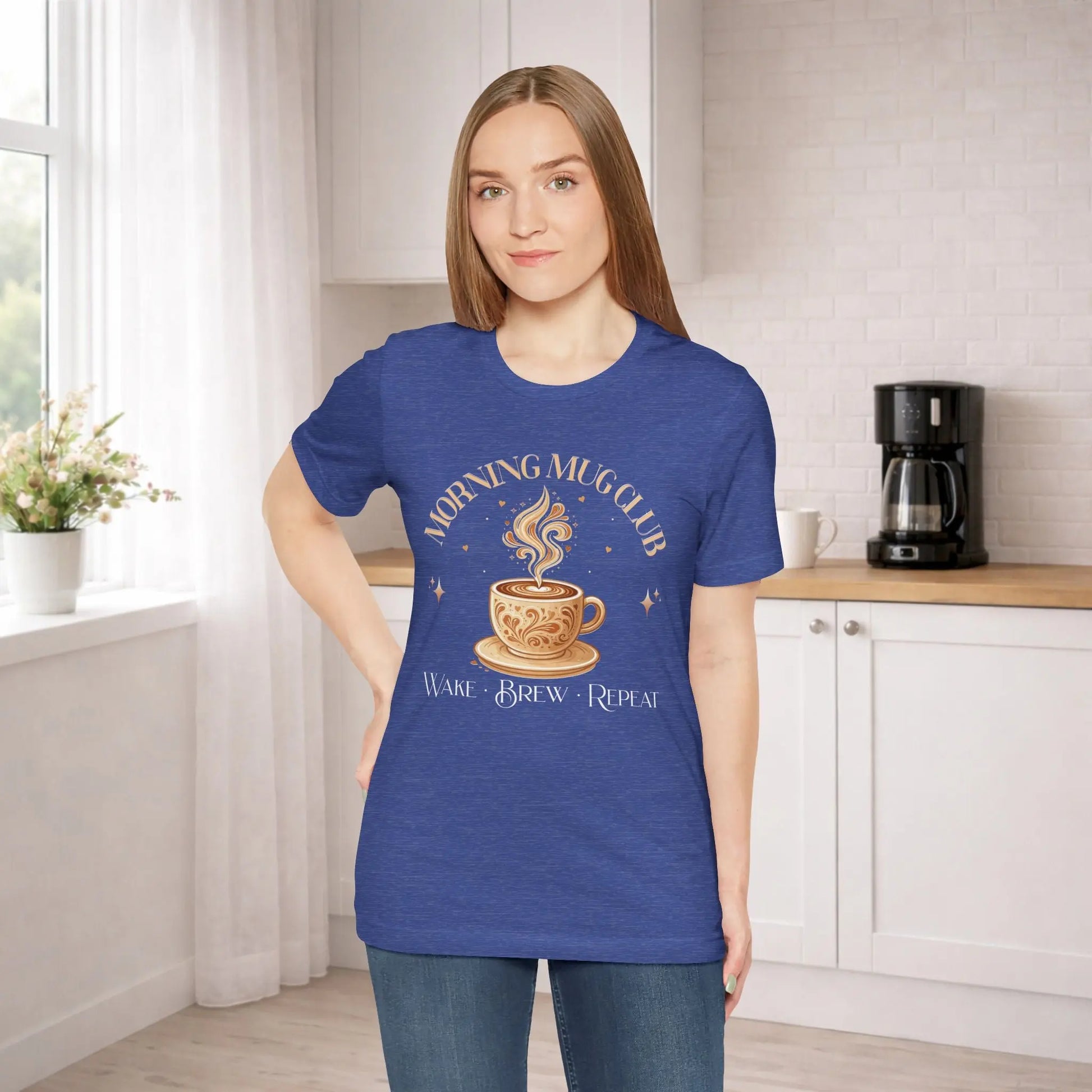 Morning Mug Club Tee — "Wake Brew Repeat" Printify