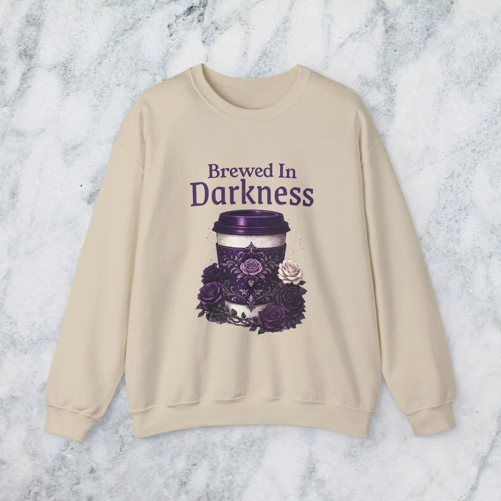 Brewed in Darkness Sweatshirt — Gothic Coffee Cup Graphic Printify