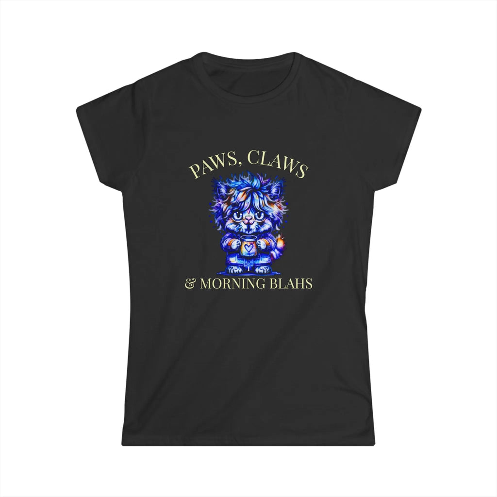Morning Blahs Tshirt - Cute Colorful Cat and Coffee Tee Printify
