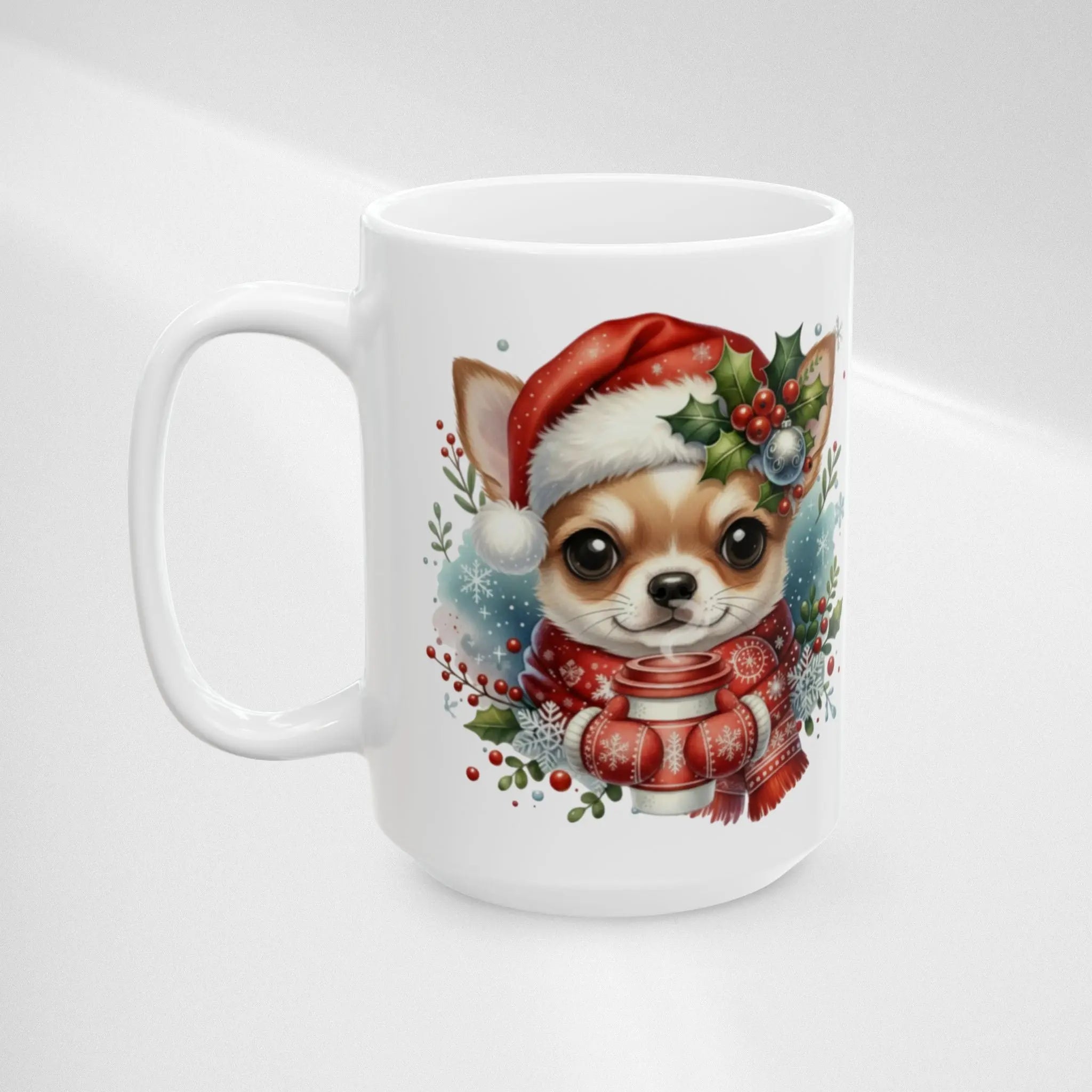 Christmas Chihuahua Mug — Chihuahua in Santa Hat Coffee Mug (15oz) Printify