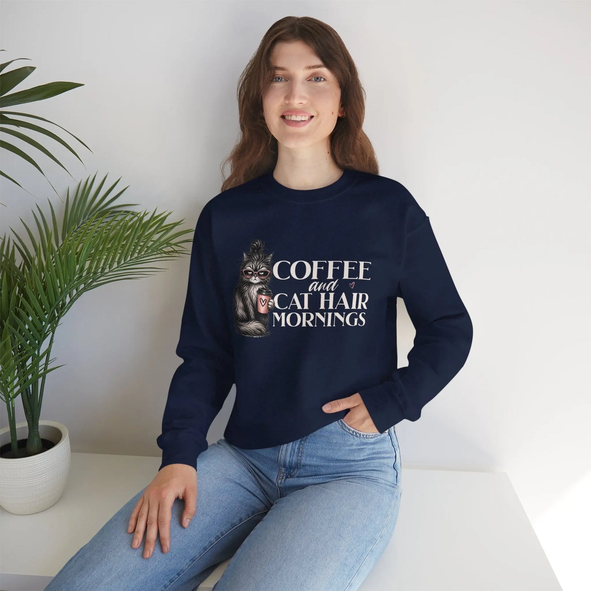 Coffee & Cat Hair Mornings Sweatshirt Printify