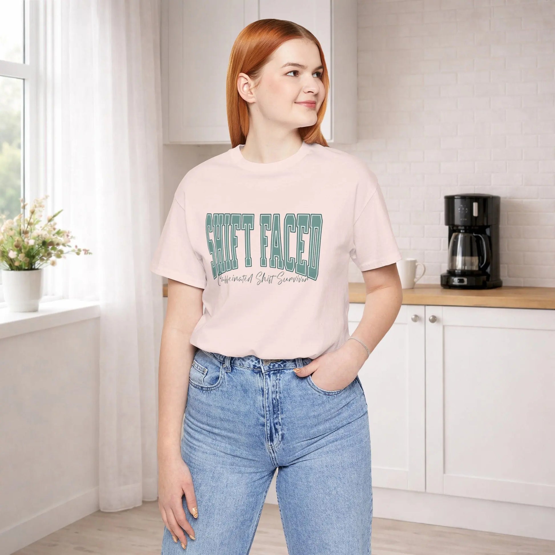 Shift Faced Tee — Vintage Caffeinated Shift Survivor T-Shirt Printify
