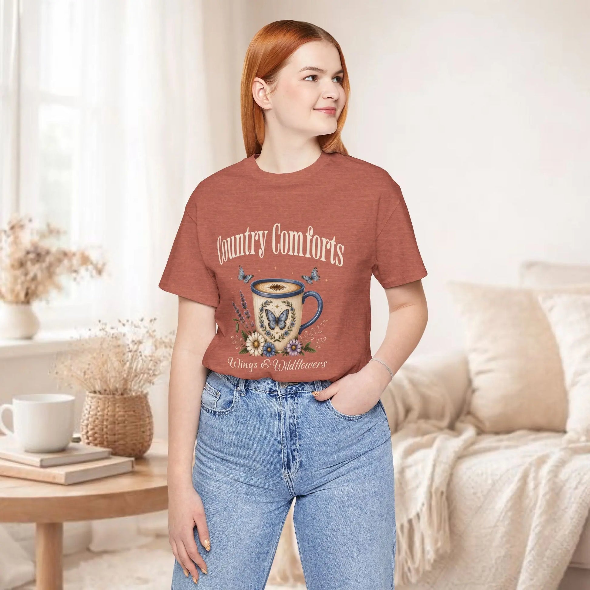 Country Comforts Tee — 'Wings & Wildflowers' Coffee Mug Butterfly Graphic Printify