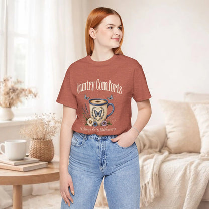 Country Comforts Tee — 'Wings & Wildflowers' Coffee Mug Butterfly Graphic Printify
