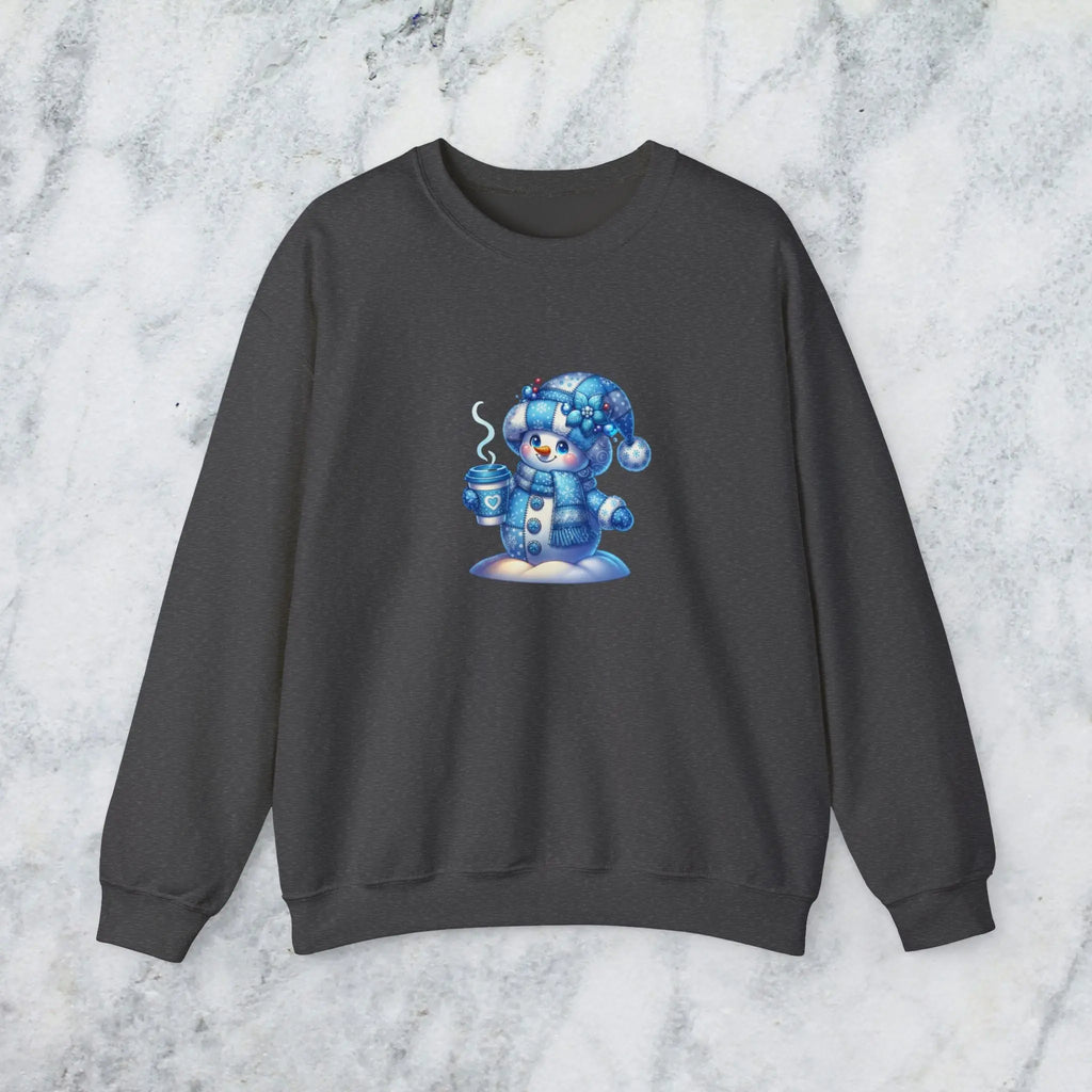 Snowman Coffee Faux Patchwork Sweatshirt — Cute Winter Crewneck Printify
