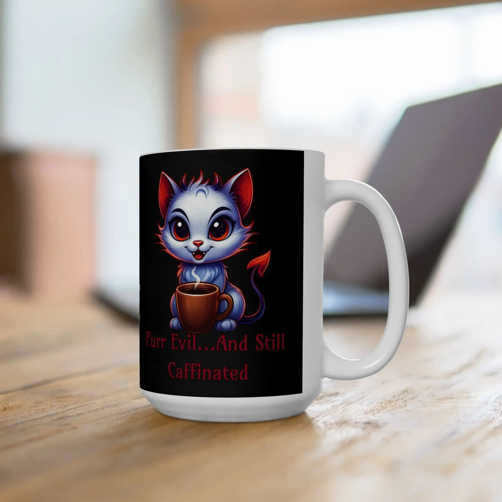 Purr Evil 15 oz Ceramic Mug - cute cat coffee cup Printify