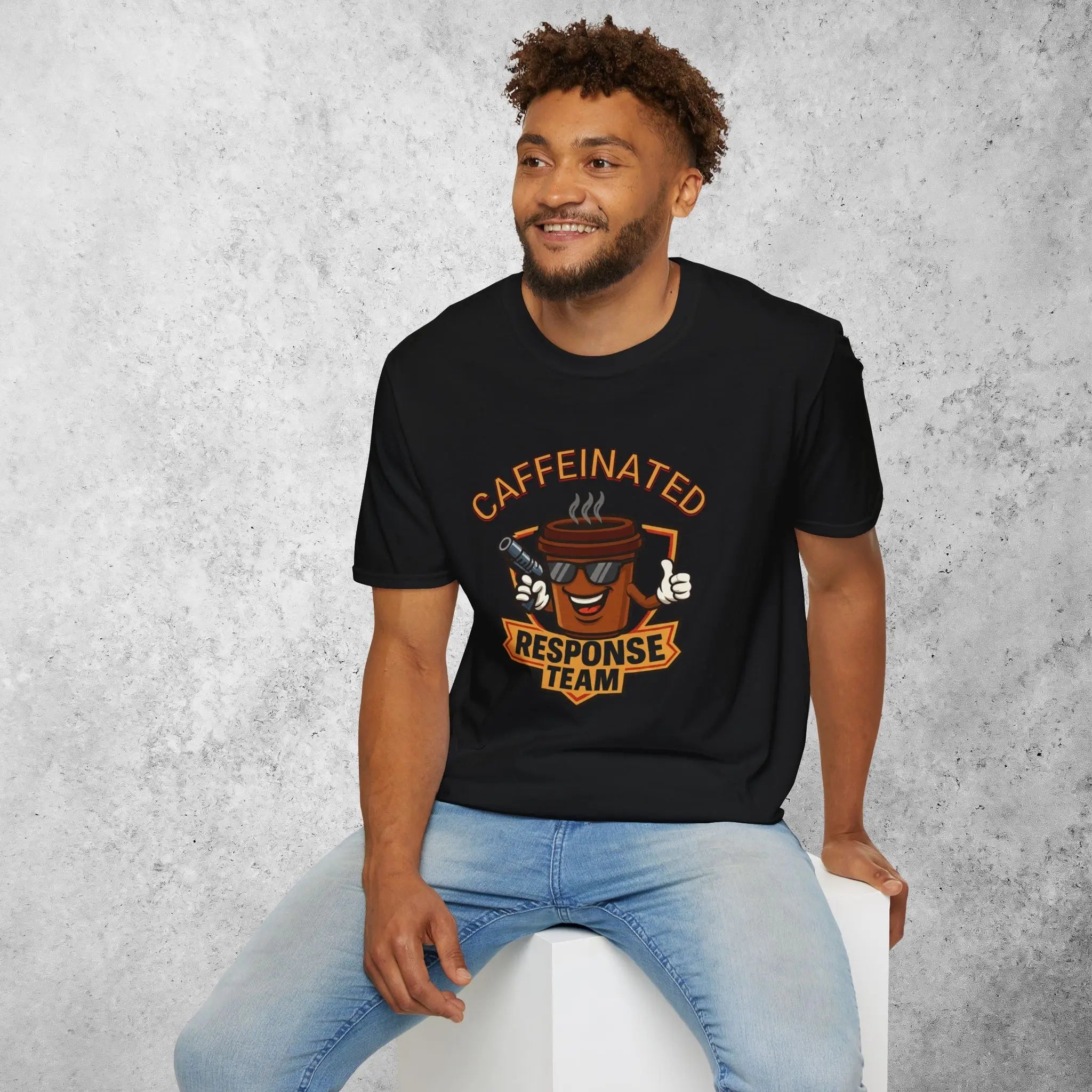 Caffeinated Response Team T-Shirt - funny coffee cup with tazer tee Printify