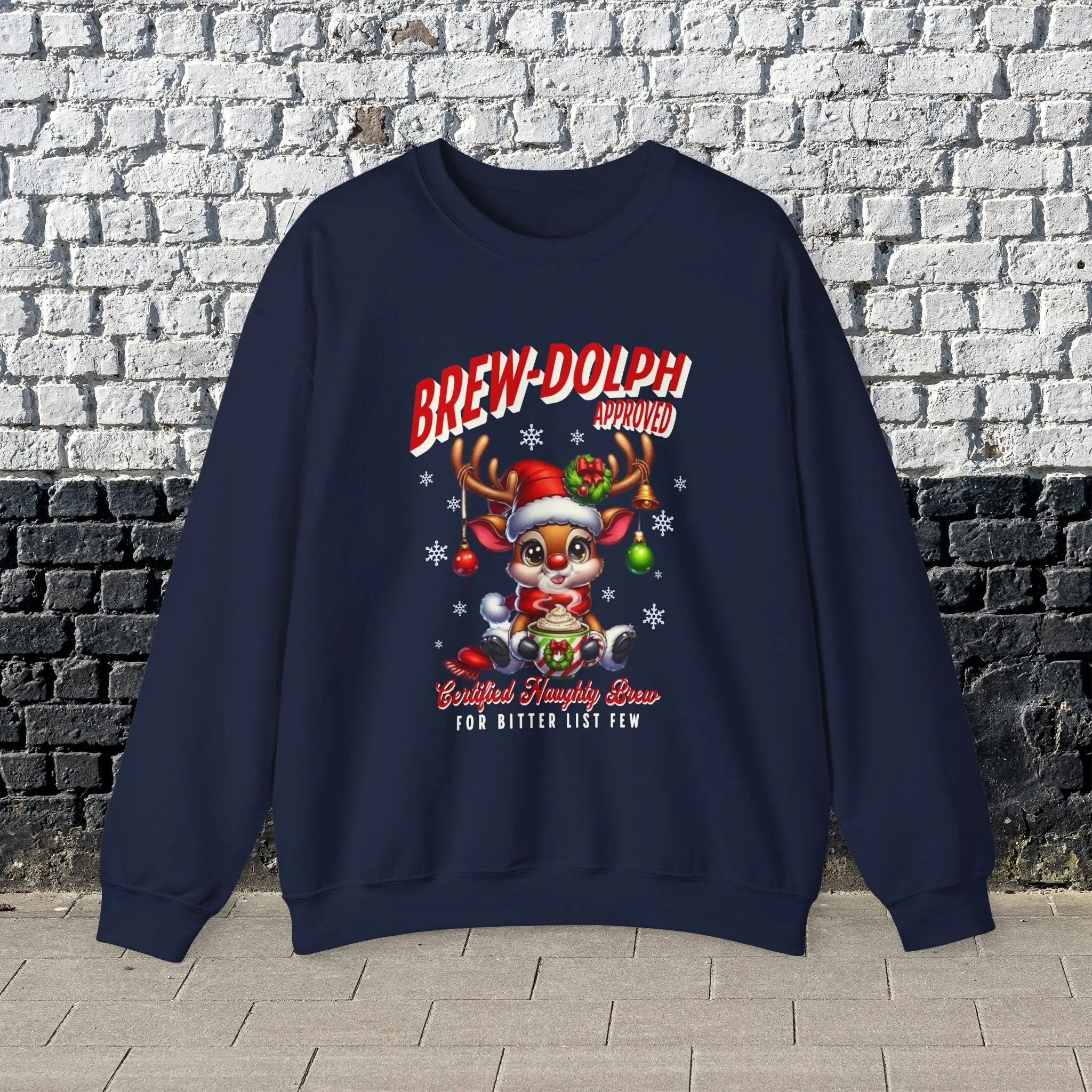 Brew-Dolph Christmas Sweatshirt — Cute Reindeer Holiday Crewneck (Gingerbread & Cocoa) Printify