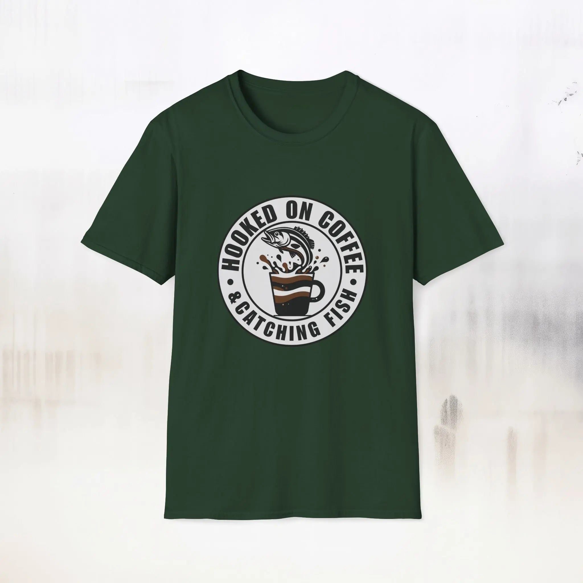 Catching Fish T‑Shirt – Fishing & Coffee Lover Tee Printify