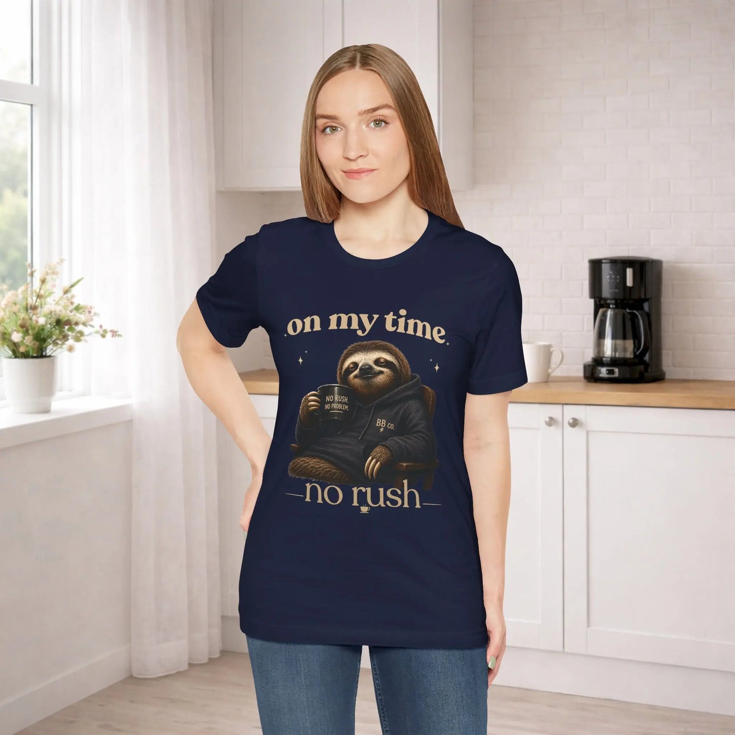 On My Time Sloth T‑Shirt Printify
