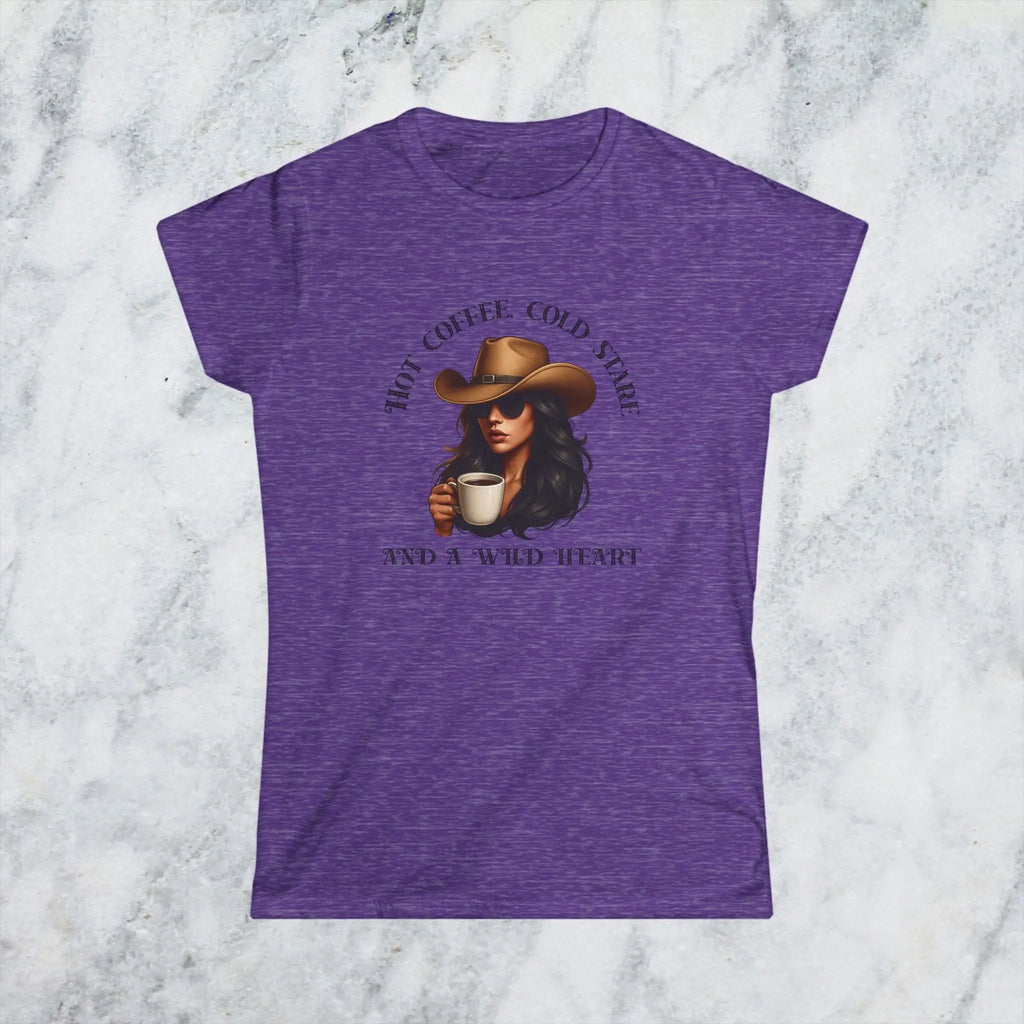 Hot Coffee Cold Stare and a Wild Heart Shirt – Western Cowgirl Coffee Lover Tee, Country Girl Graphic Shirt, Sassy Rodeo Gift Printify