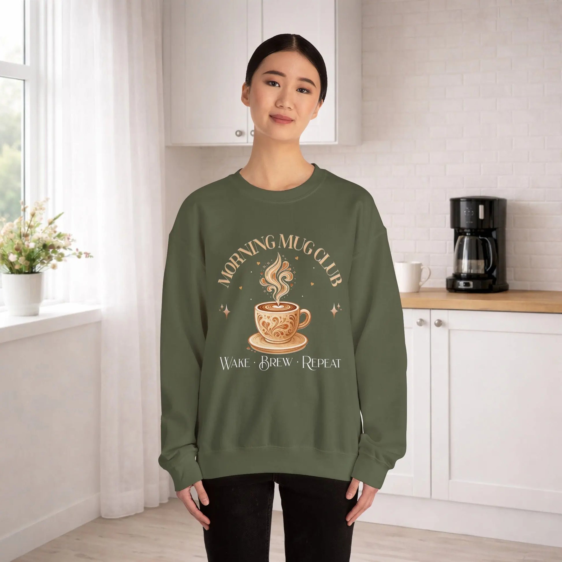 Morning Mug Club Sweatshirt - Wake, Brew, Repeat Printify