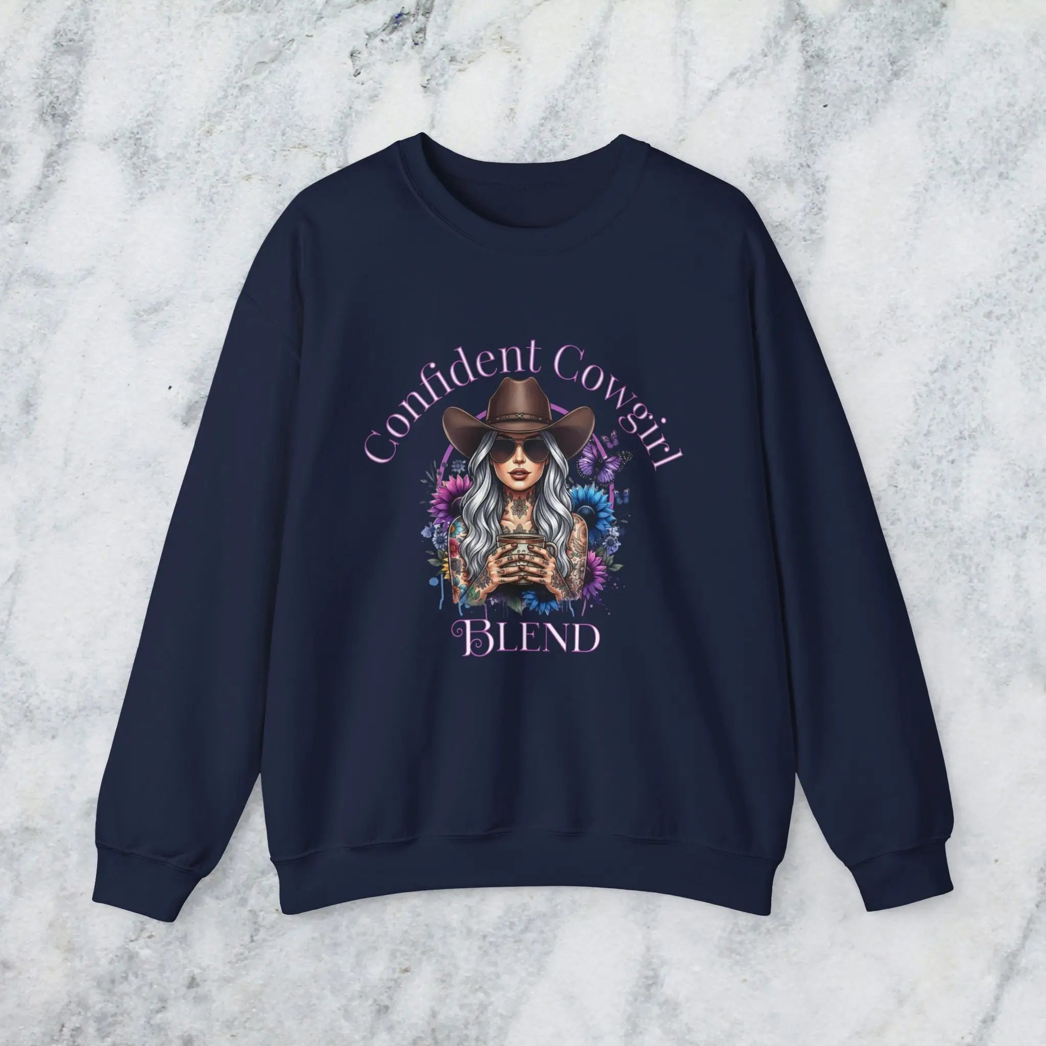 Confident Cowgirl Sweatshirt — Floral Western Coffee Blend Graphic Shirt Printify