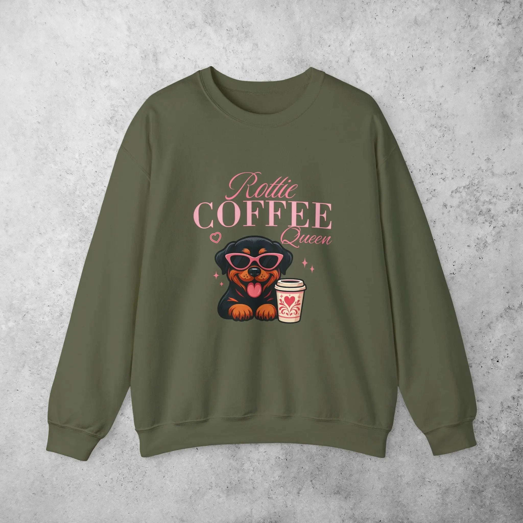 Rottie Coffee Sweatshirt — Cute Rottweiler with Coffee Graphic Printify