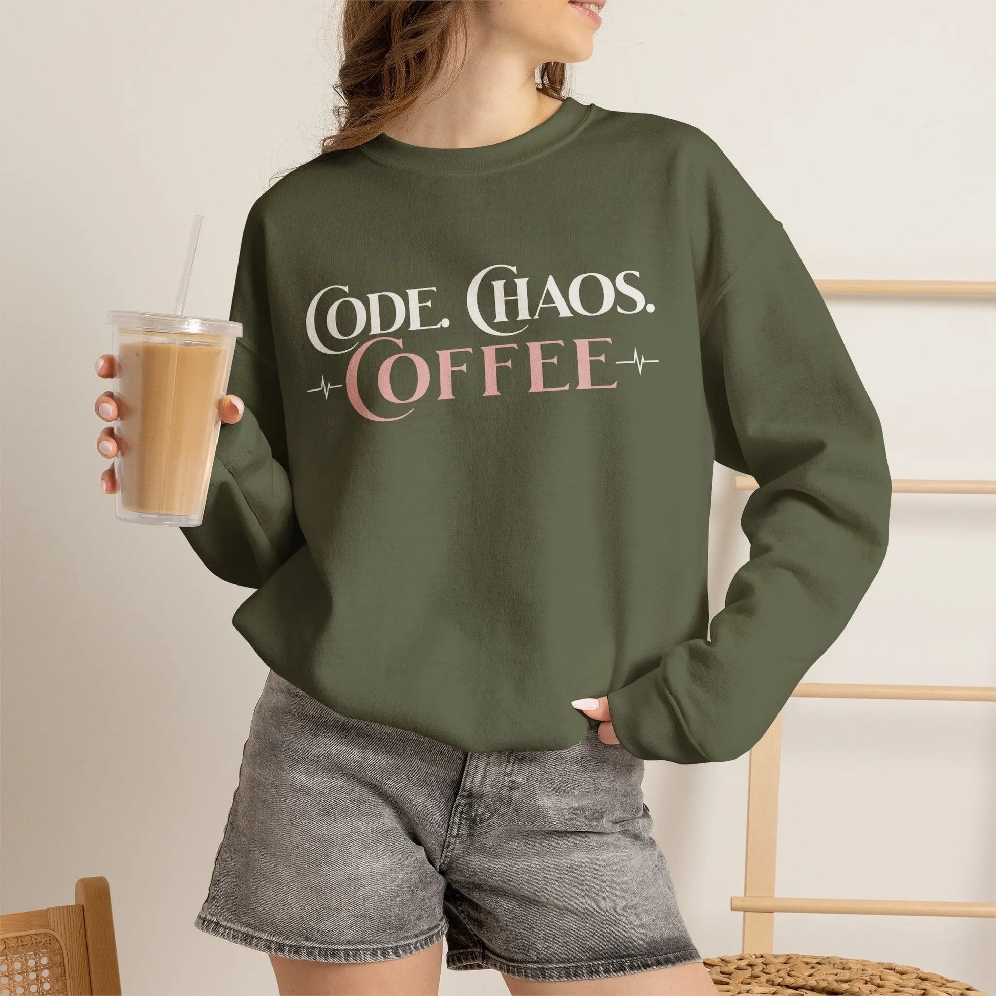 Code, Chaos, Coffee Sweatshirt Printify
