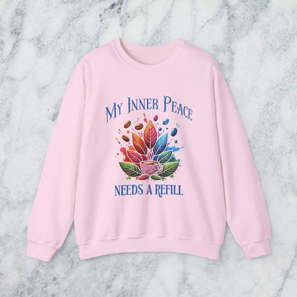 Inner Peace Sweatshirt – Needs a Refill Colorful Coffee Lover Pullover, Boho Caffeine Humor Crewneck, Cozy Gift for Coffee Addicts Printify