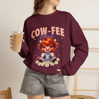 Cow-Fee First Sweatshirt Printify