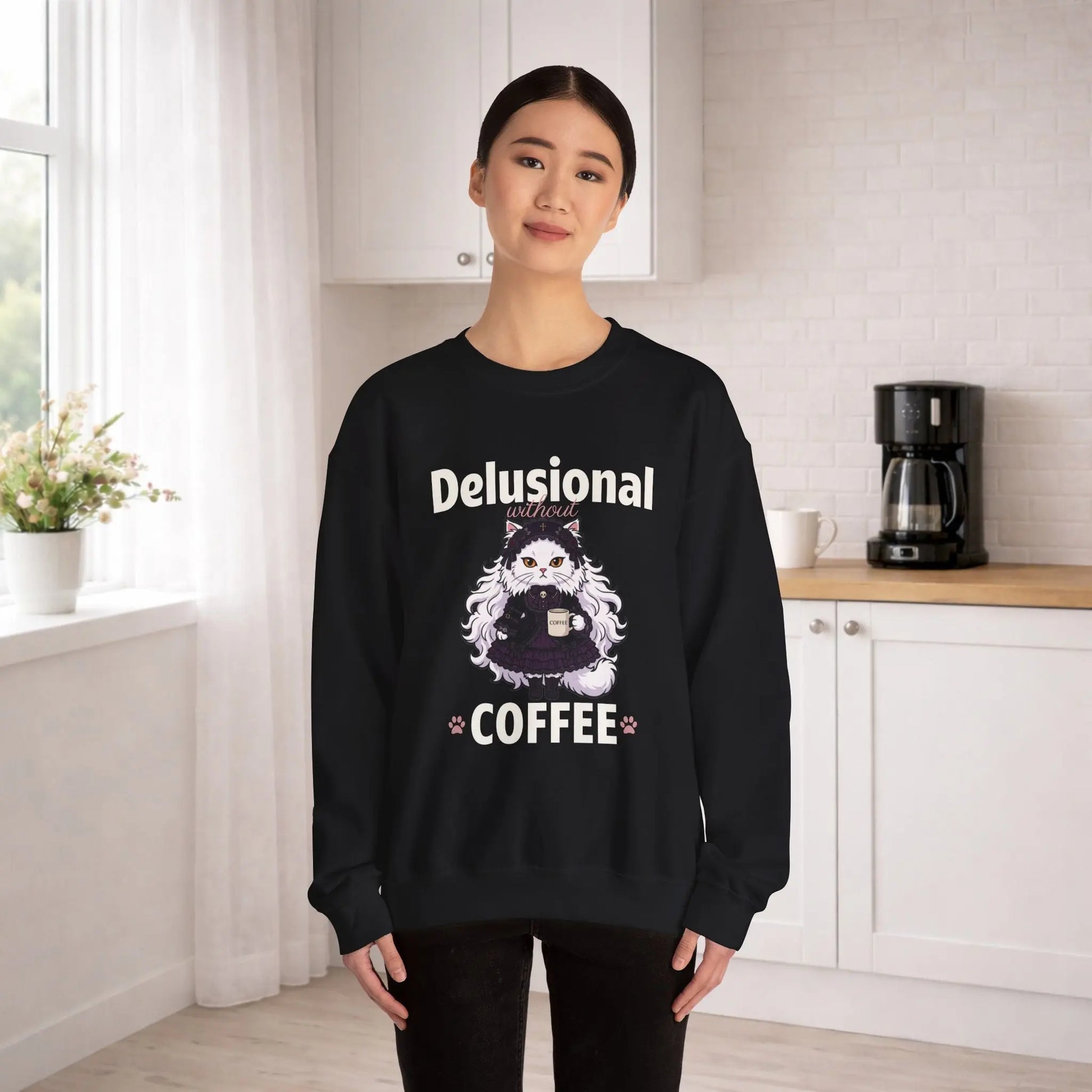 Delusional Without Coffee Sweatshirt Printify