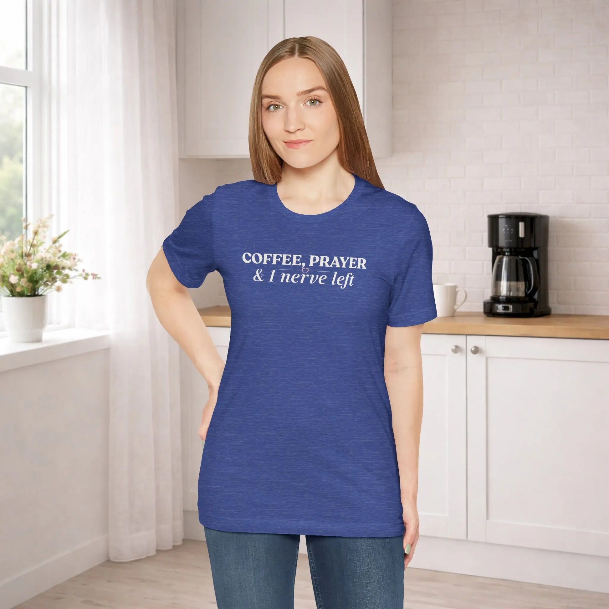 Coffee, Prayer & I Nerve Left Tee — Religious Coffee Lover Shirt Printify