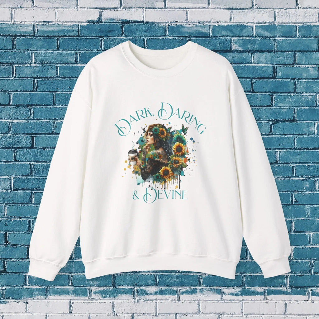 Divine Sweatshirt - Woman Sunflower Coffee Design, Cozy Casual Wear, Thoughtful Gift, Autumn Style, Floral Design - Boldly Bitter Company
