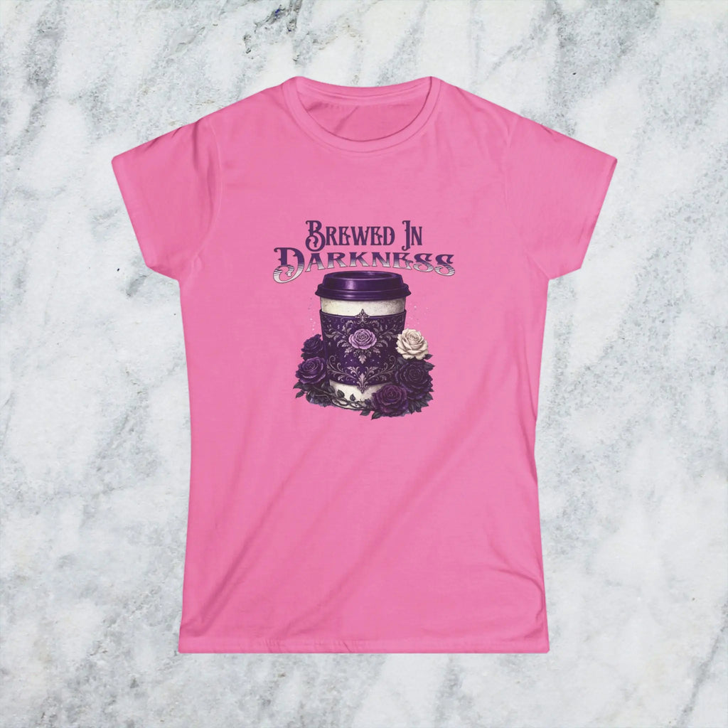Brewed In Darkness Tee — Gothic Coffee Cup Floral Design Printify