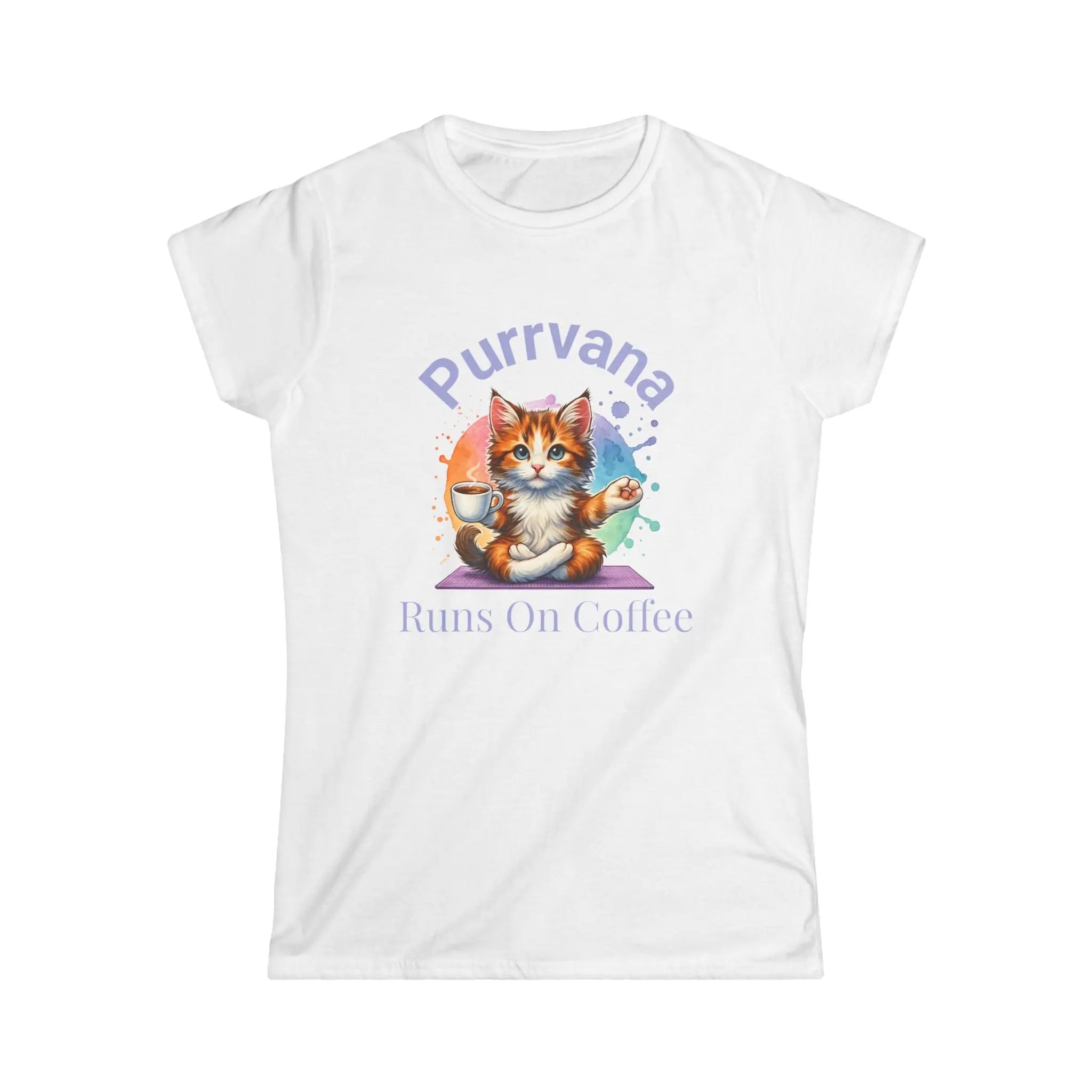 Purrvana T-Shirt – Funny Cat Lover Gift for Coffee Addicts Printify